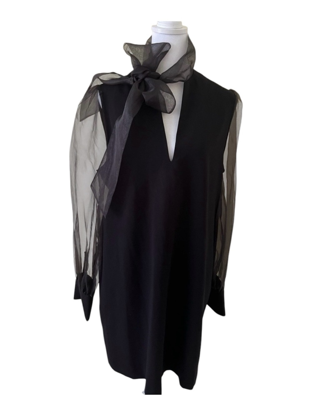 Zara Black Sheer Organza
Sleeve Bow Tie Neck Mini Dress
EUC  -XL